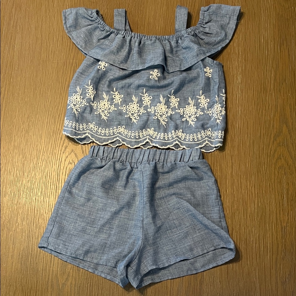 Blue Ruffled Top and Shorts Set